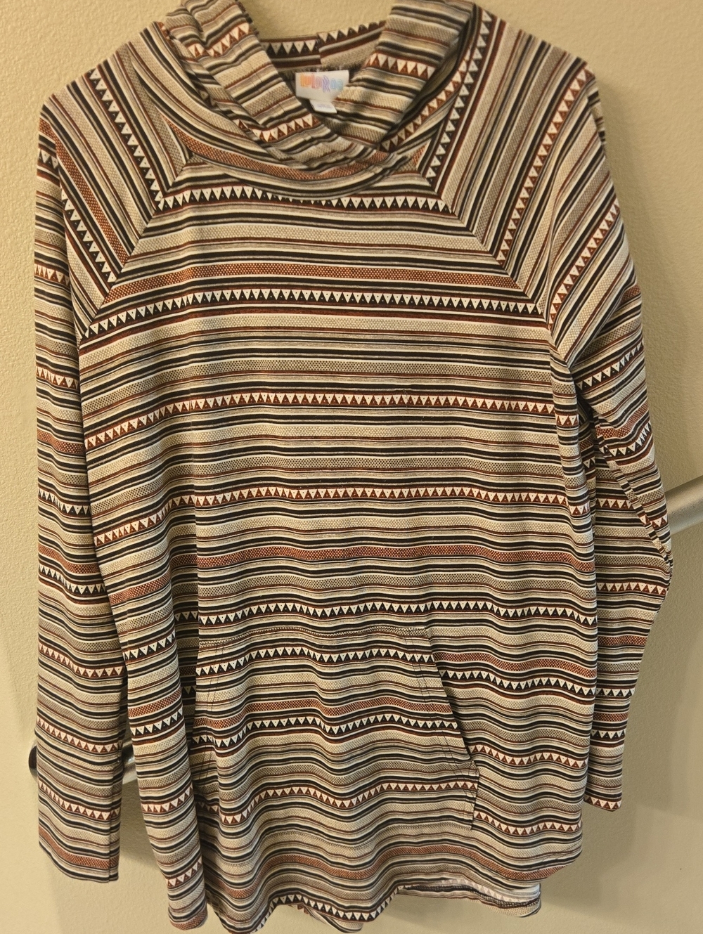 LuLaRoe Amber Brown Cream and Black Striped Aztec Top